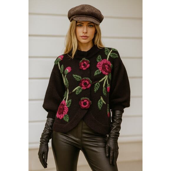 Kenzo Défilé Embroidered Floral Cardigan EU Chic Dark Feminine Whimsigoth knit - Picture 1 of 12